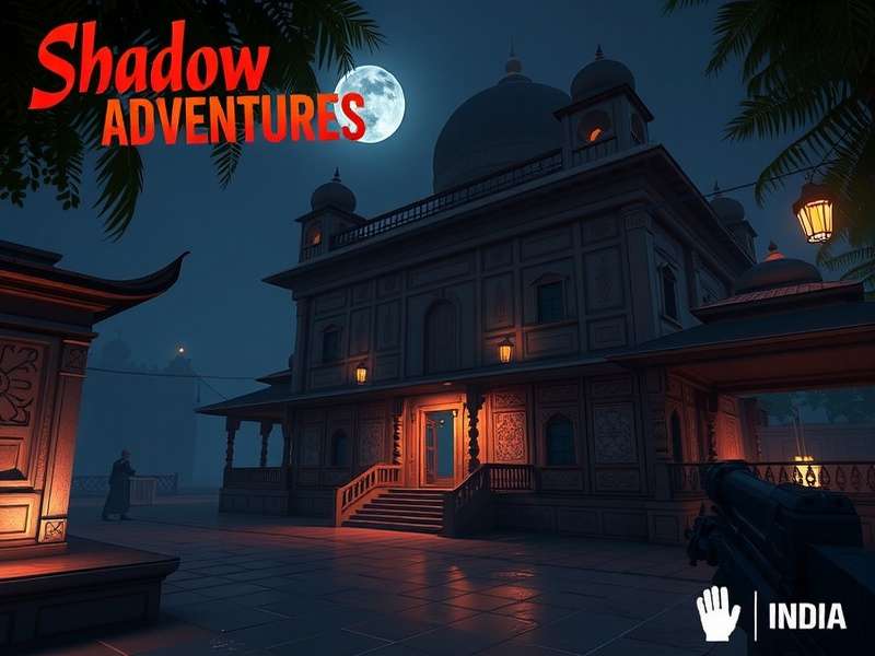 Shadow Adventures India Game Interface showing stealth gameplay in a traditional Indian palace setting at night